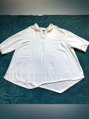 Catherines Linen Blend Tunic Top 4X White Relaxed Oversized Asymmetric Coastal